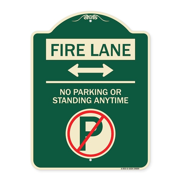 Signmission Fire Lane No Parking or Standing Anytime Heavy-Gauge Aluminum Sign, 24" x 18", G-1824-24009 A-DES-G-1824-24009 - main